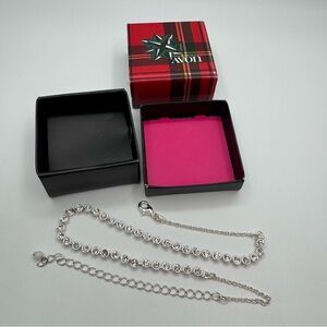 Avon Silver Tone Bezel Set Clear Crystal Station Necklace | Classic Tennis Style